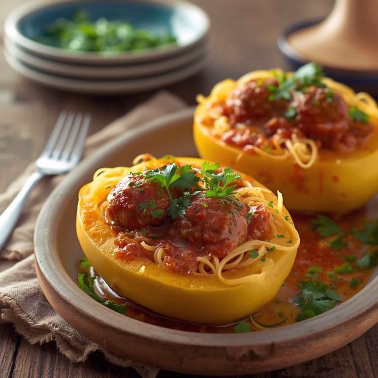 Spaghetti Squash Boats with Meatballs Recipe