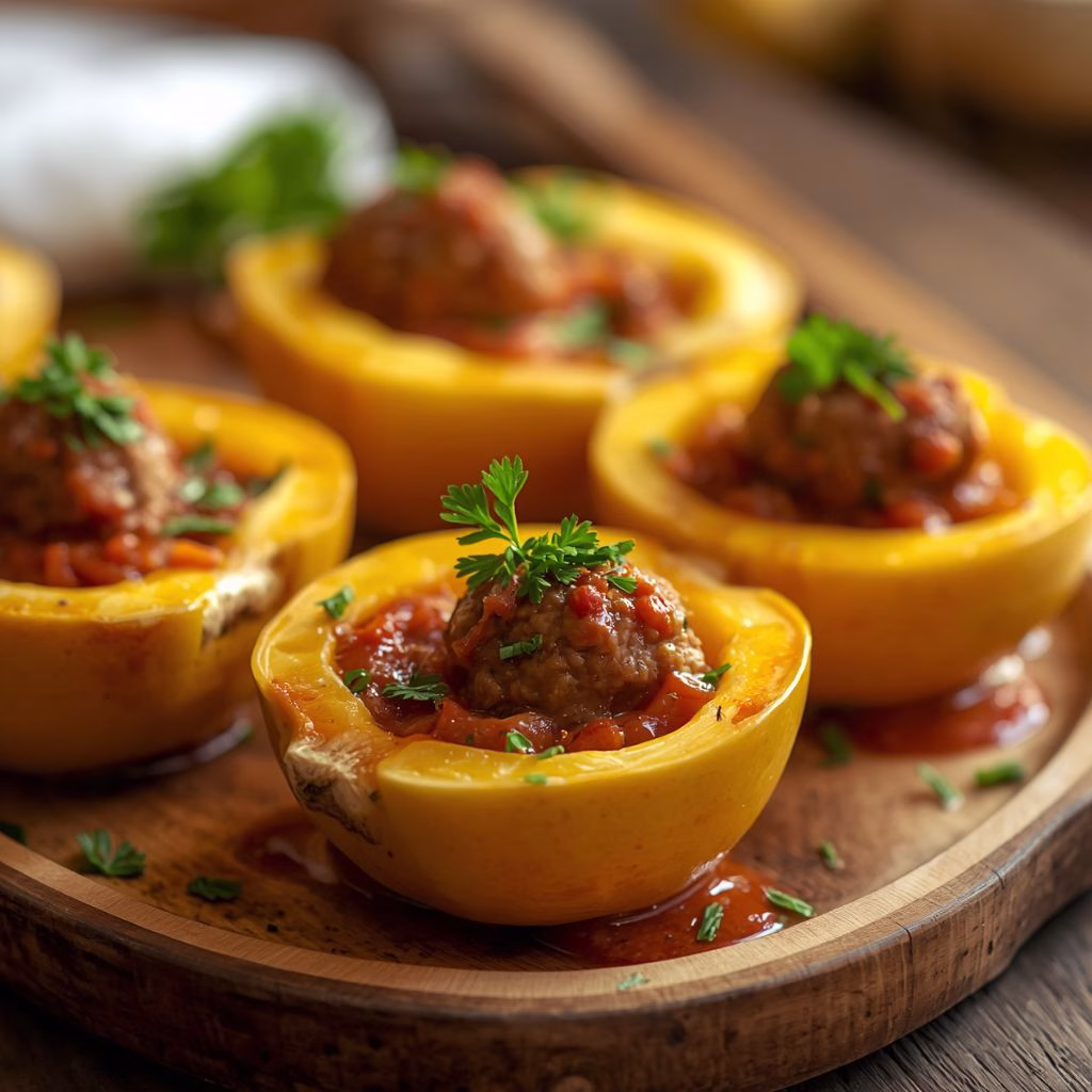 Spaghetti Squash Boats with Meatballs Recipe