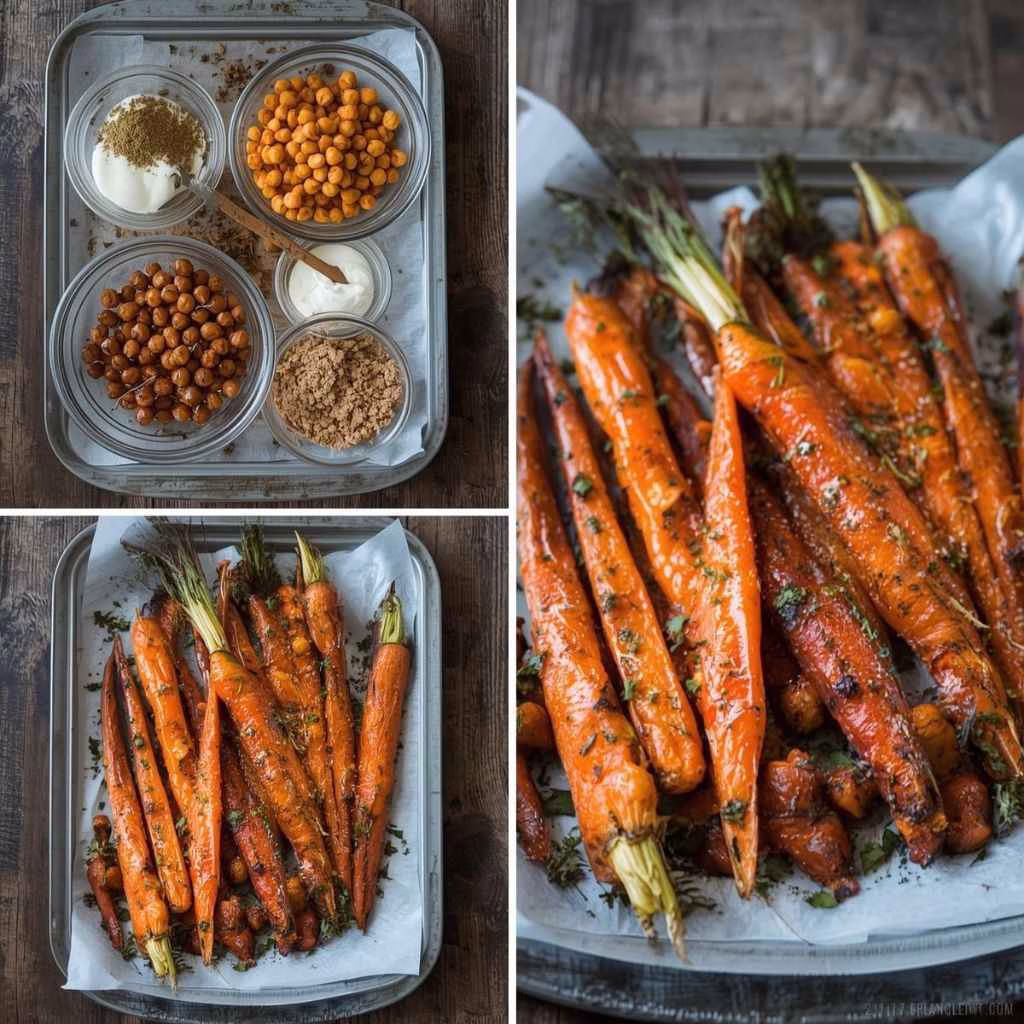 Spicy Maple Roast Carrots with Crispy Chickpeas and Yogurt Sauce Recipe