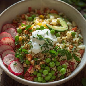 Spring Farro Bowl with Herb Yogurt Sauce Recipe