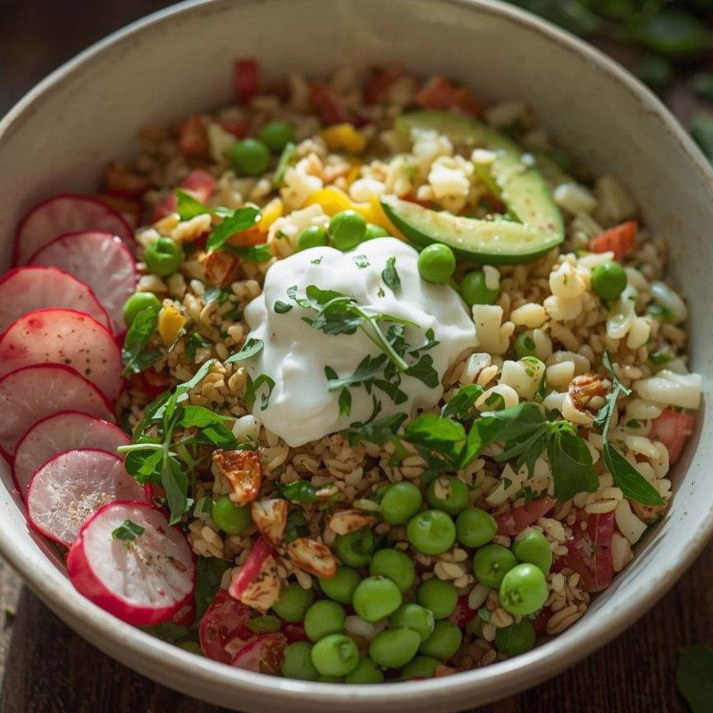 Spring Farro Bowl with Herb Yogurt Sauce Recipe