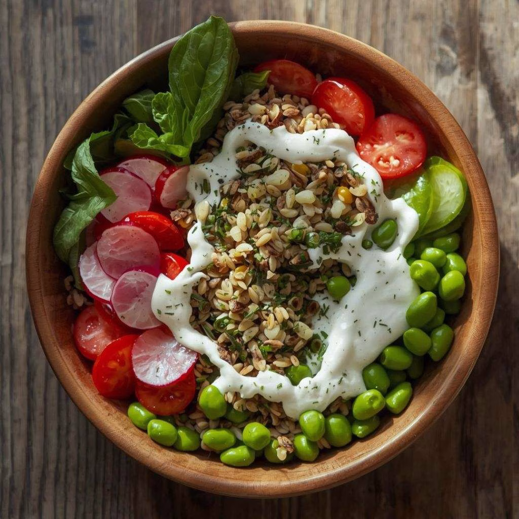 Spring Farro Bowl with Herb Yogurt Sauce Recipe