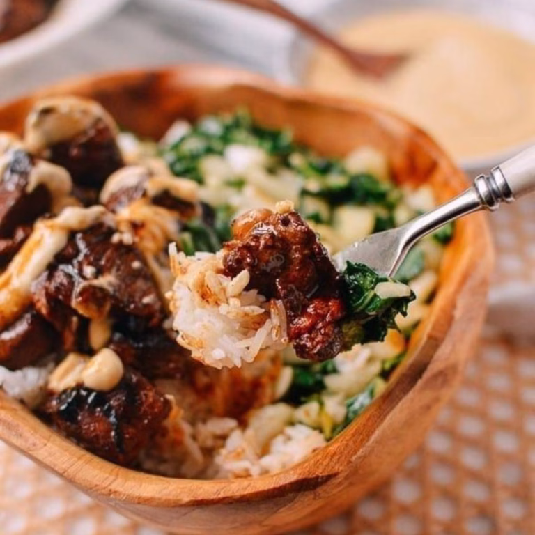 Steak Bites with Miso Ginger Dressing