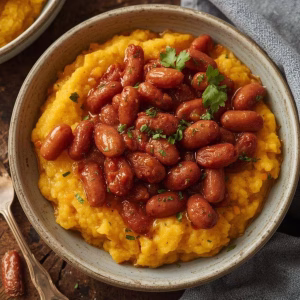 Sweet Corn Polenta with Baked Beans Recipe