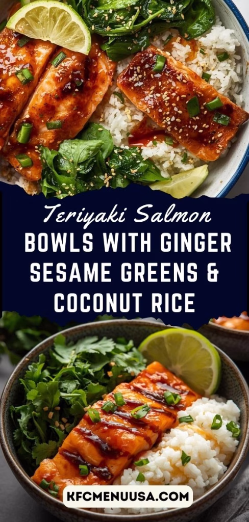 Teriyaki Salmon Bowls with Ginger Sesame Greens & Coconut Rice Recipe