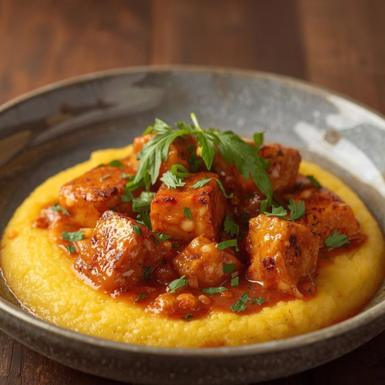 Vegan Cacio E Pepe Polenta with Spicy Tofu Recipe