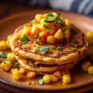 Vegan Kimchi Cheese & Sweet Corn Pancakes Recipe