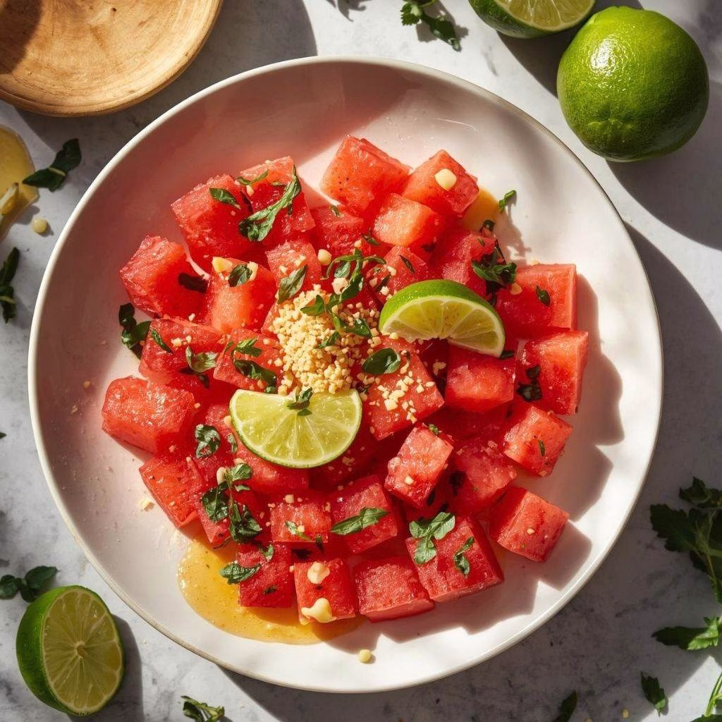 Chili Lime Watermelon with Labneh and Honey Recipe