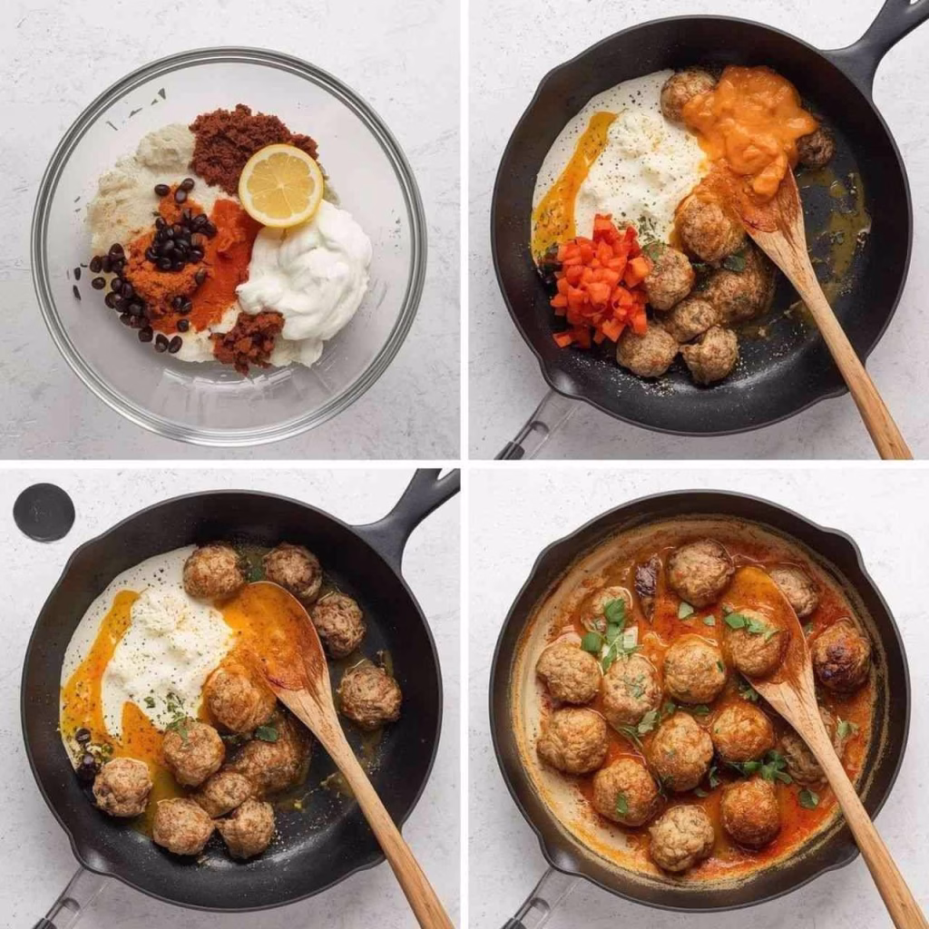 Harissa Meatballs with Fregola and Lemony Yogurt Recipe