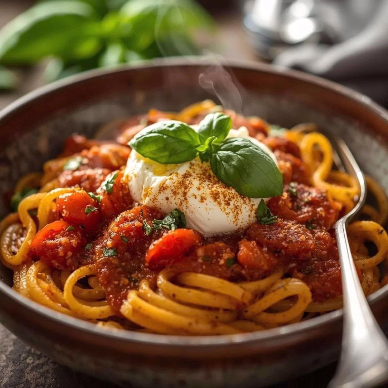 Spicy Tomato Burrata Pasta Recipe