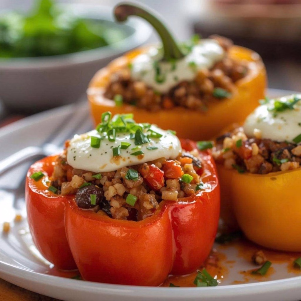 Couscous Stuffed Roasted Bell Peppers with Fresh Mozzarella Recipe