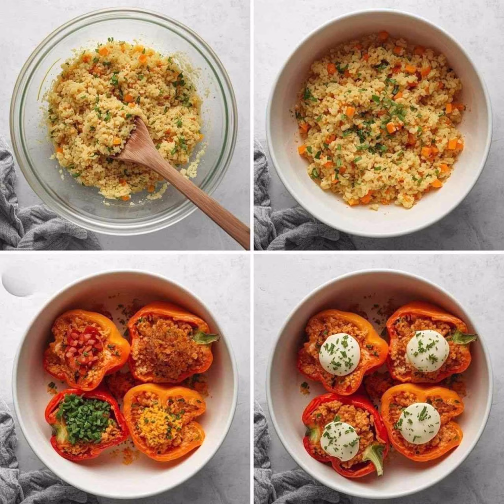 Couscous Stuffed Roasted Bell Peppers with Fresh Mozzarella Recipe