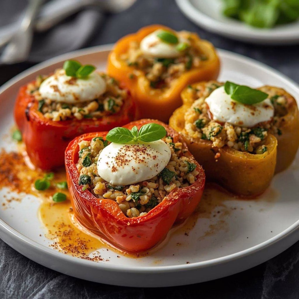 Couscous Stuffed Roasted Bell Peppers with Fresh Mozzarella Recipe