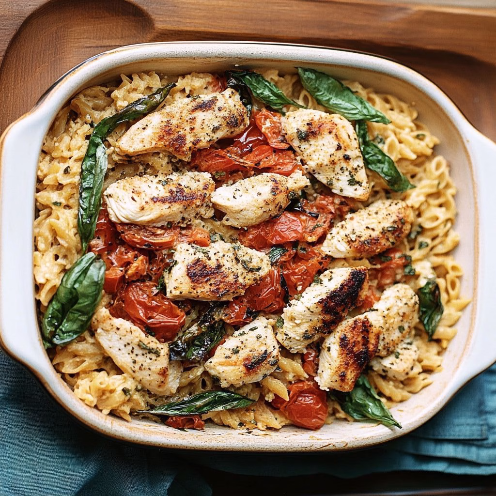 Baked Feta and Tomato Pasta with Grilled Chicken Recipe