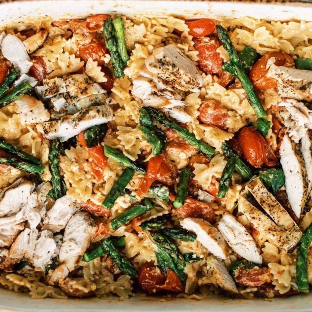 Baked Feta and Tomato Pasta with Grilled Chicken Recipe