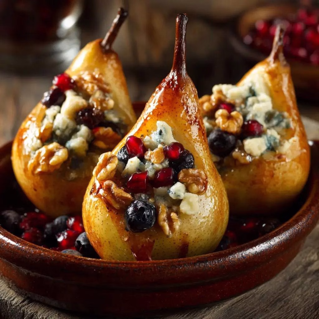 Baked Pears with Berries, Honey & Blue Cheese Recipe