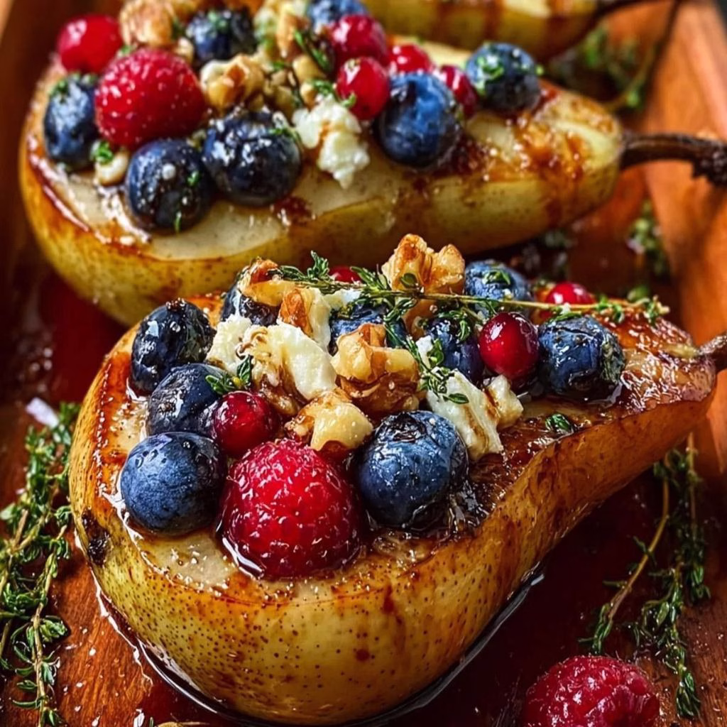Baked Pears with Berries, Honey & Blue Cheese Recipe