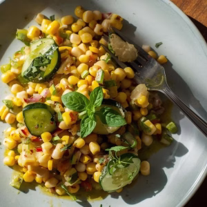 Basil Chive Cucumber & Corn Salad Recipe