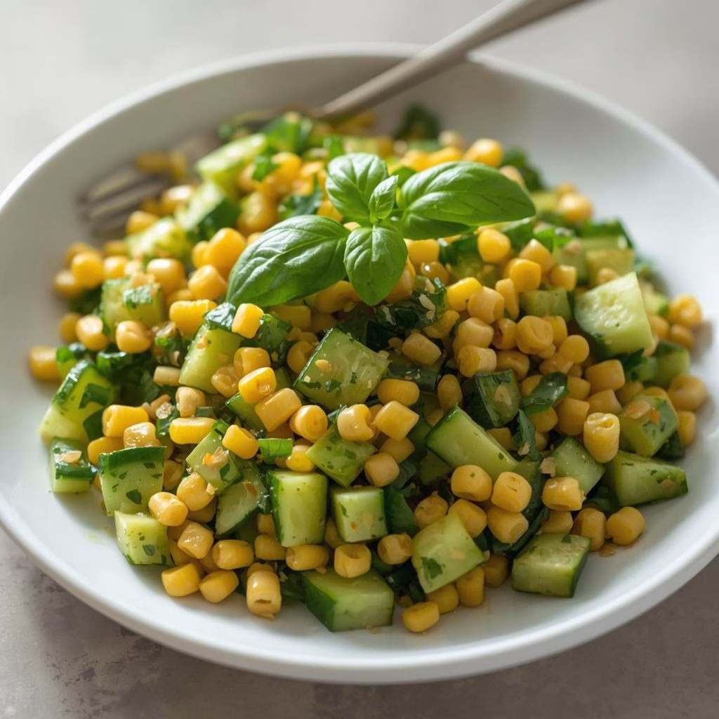 Basil Chive Cucumber & Corn Salad Recipe