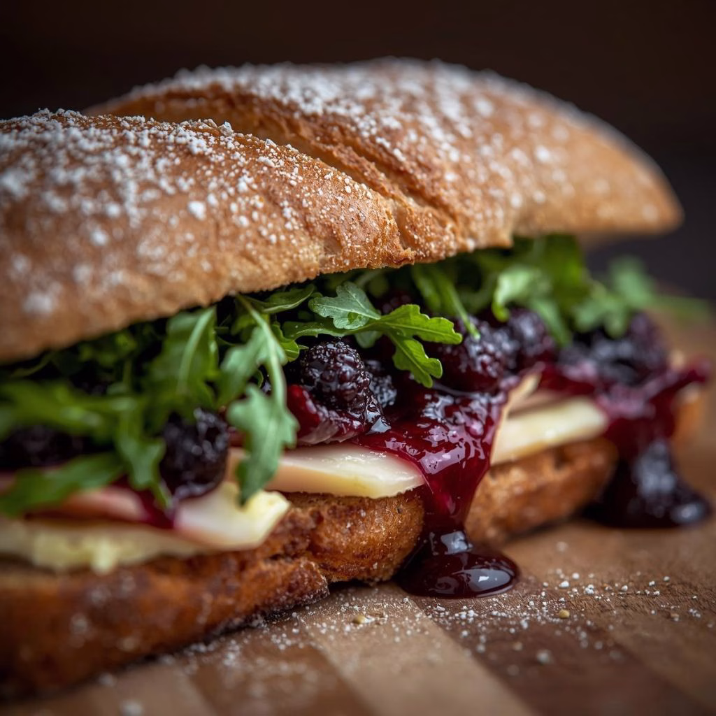 Brie & Turkey Ciabatta with Blueberry Jam and Caramelized Onions Recipe