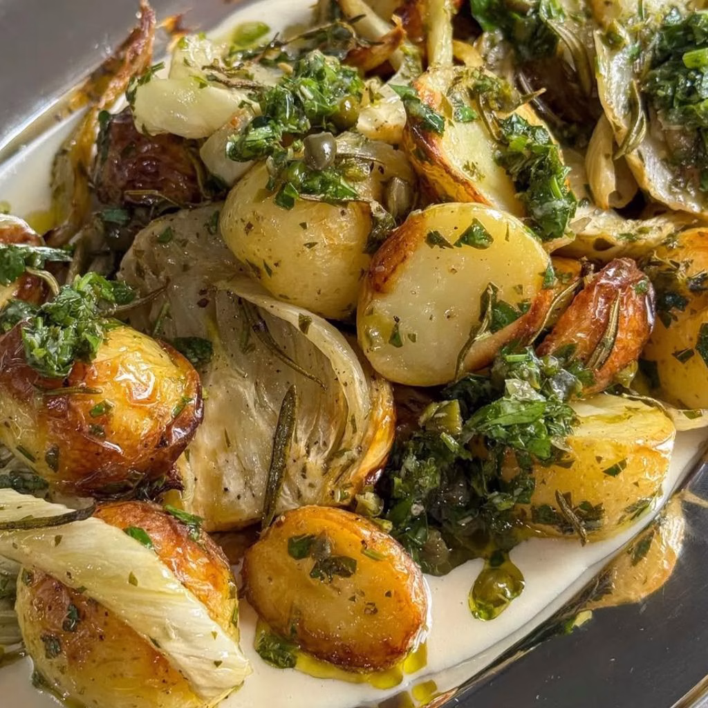 Caramelised Fennel & Potatoes with Tahini Cream Recipe