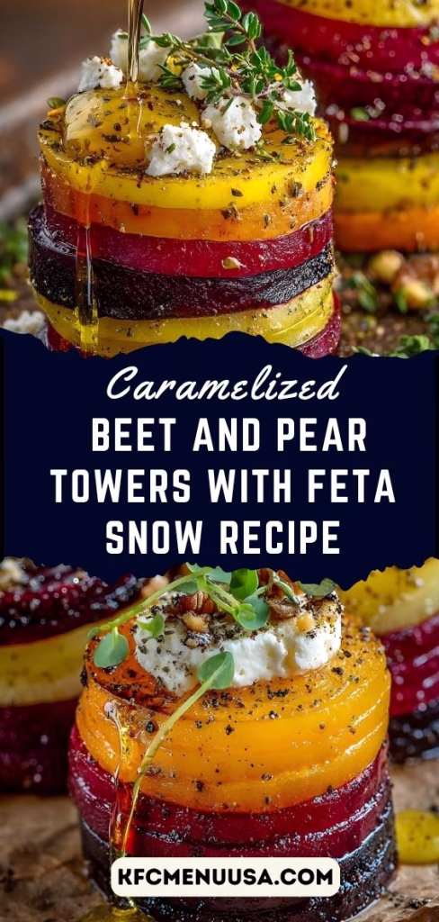 Caramelized Beet and Pear Towers with Feta Snow Recipe