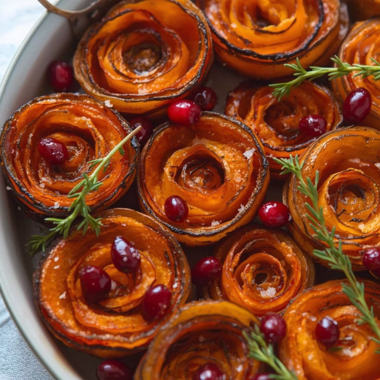 Cranberry-Glazed Sweet Potato Roses with Whipped Brie & Walnut Dust Recipe
