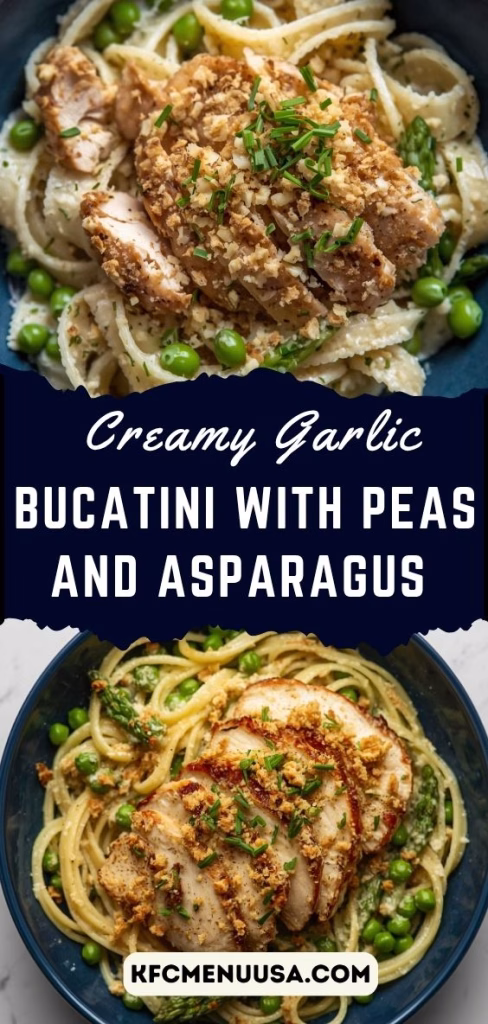 Creamy Garlic Bucatini with Peas And Asparagus Recipe