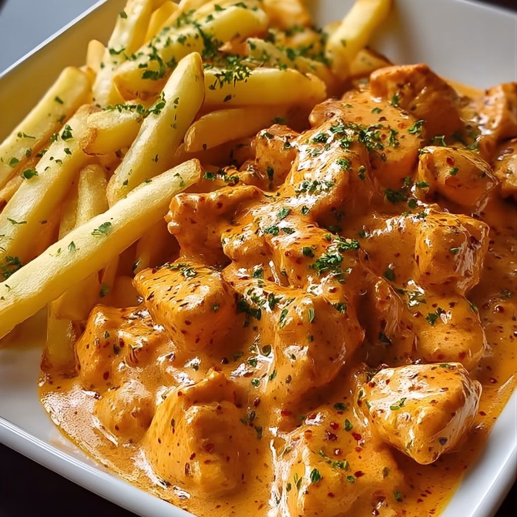 Creamy Garlic Butter Chicken with Golden Fries Recipe