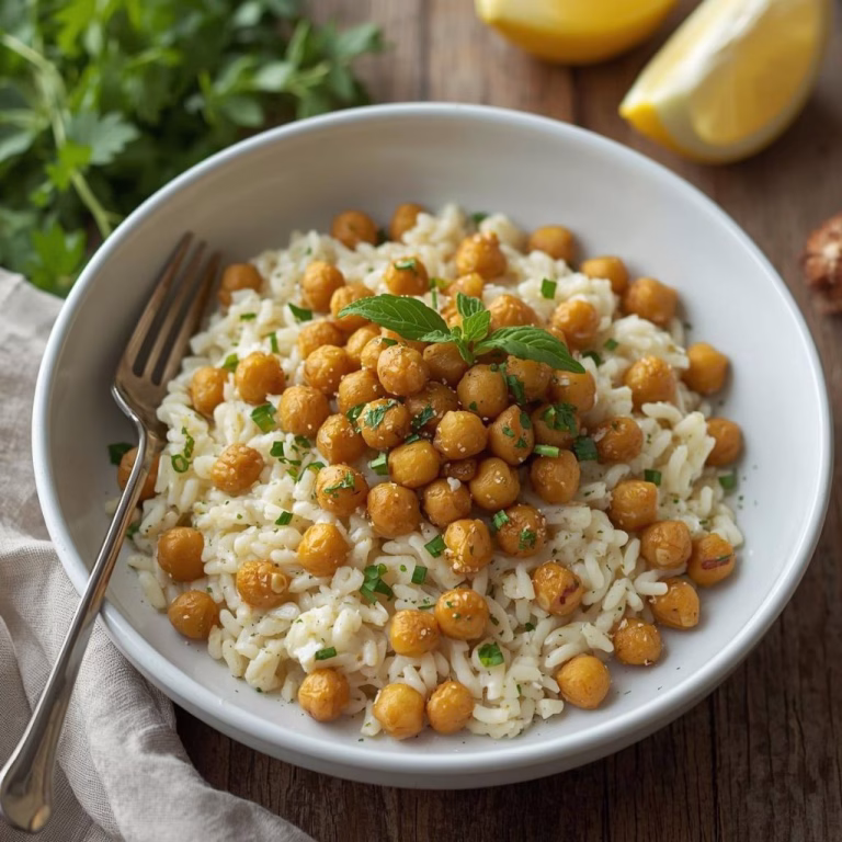 Creamy Lemon Ricotta Orzo with Garlic-Roasted Chickpeas Recipe