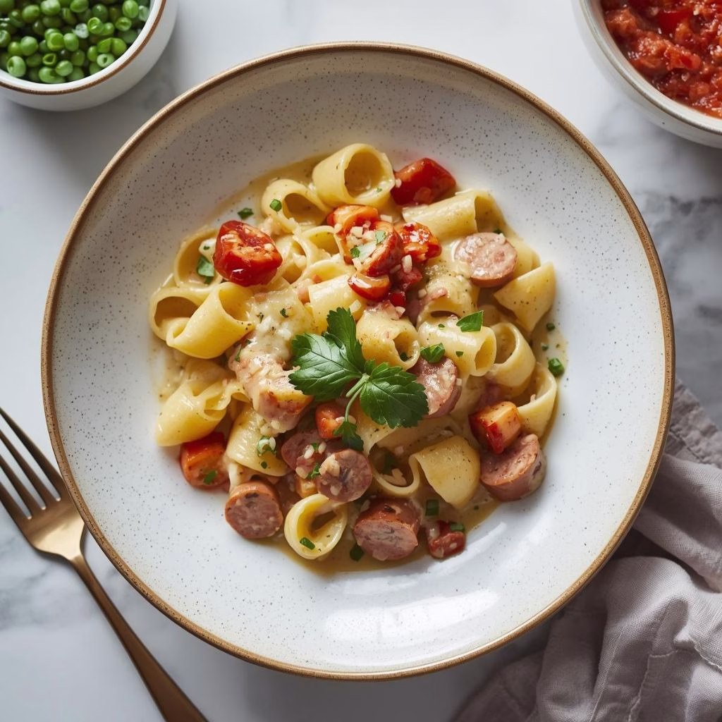 Creamy Orecchiette with Chicken Sausage & Spring Vegetables Recipe