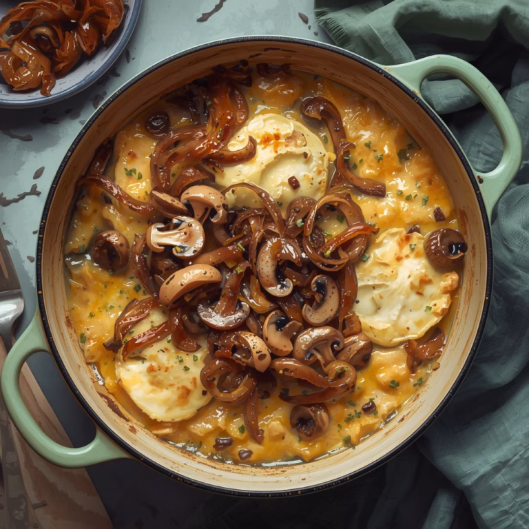 Creamy Potato and Brie Bake with Mushrooms & Caramelized Onions Recipe
