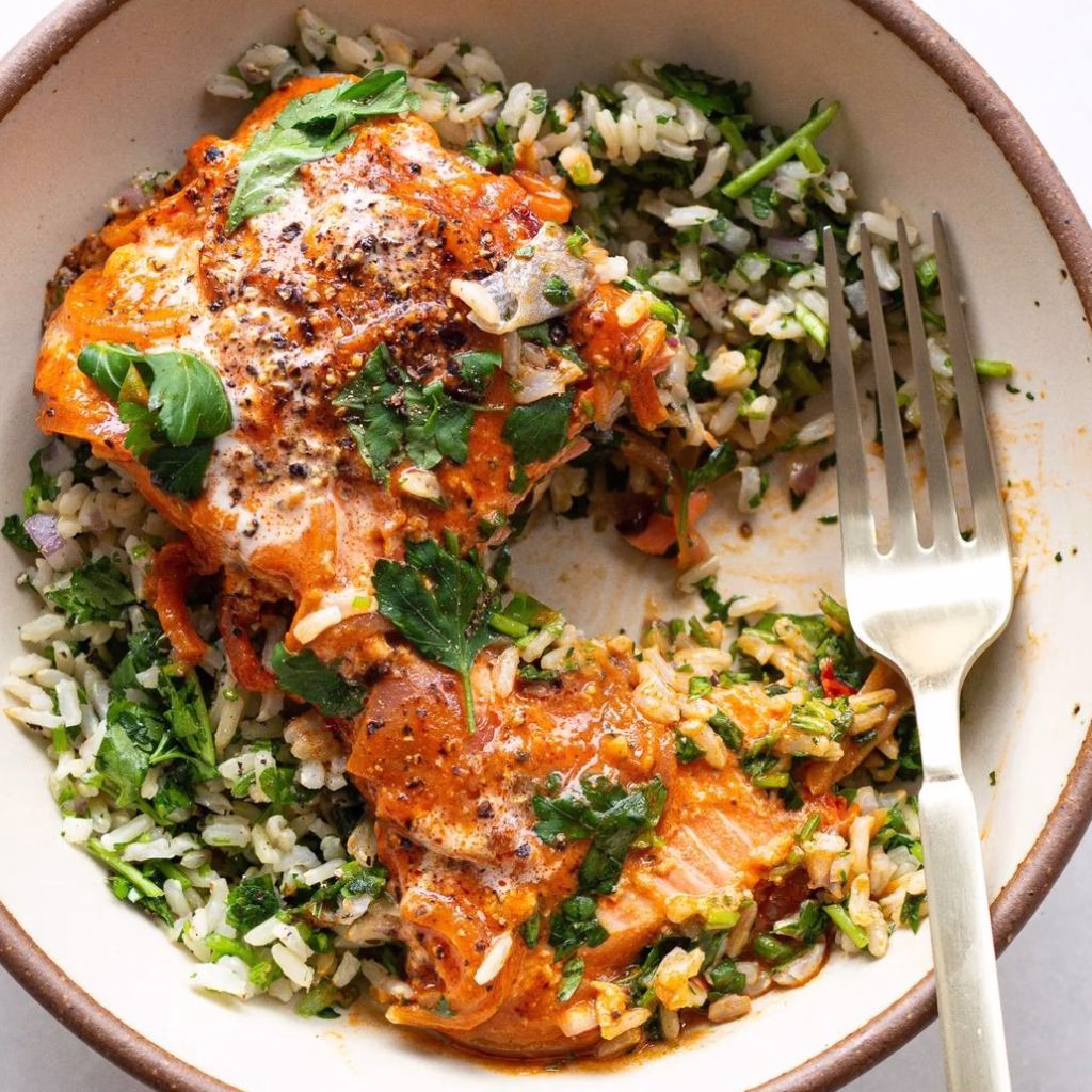 Curried Salmon & Herby Rice Recipe