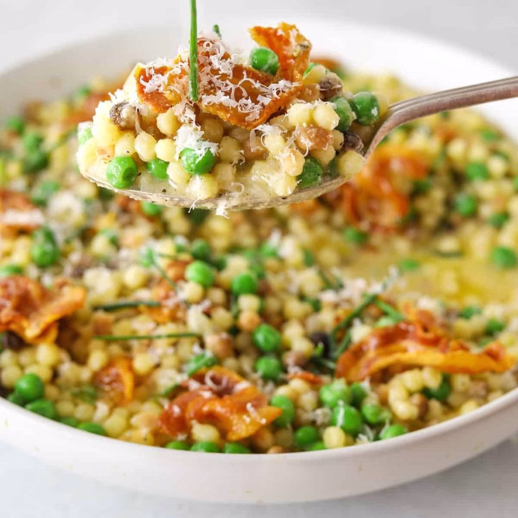 Fregola with Pancetta, Peas & Parmesan Recipe