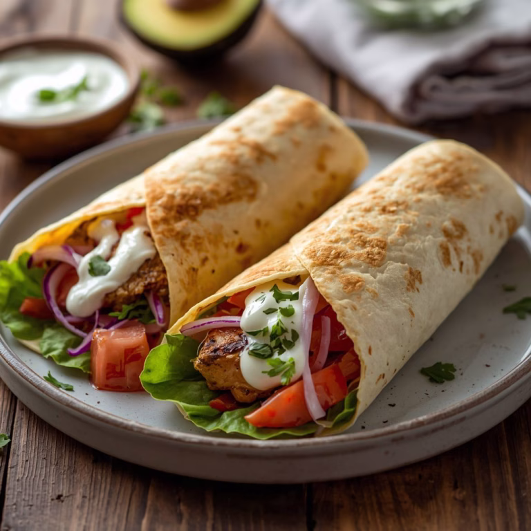 Greek Chicken Wraps with Garlic Yogurt Sauce Recipe