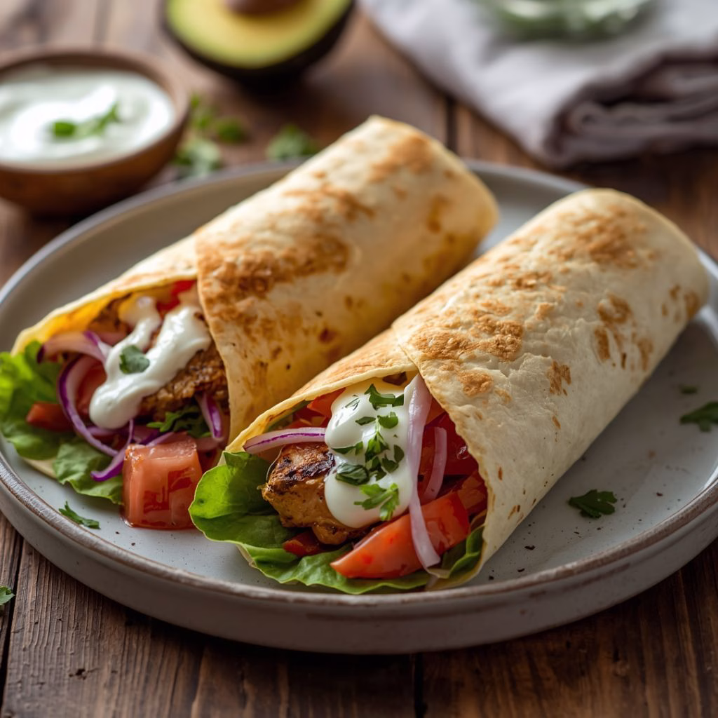 Greek Chicken Wraps with Garlic Yogurt Sauce Recipe