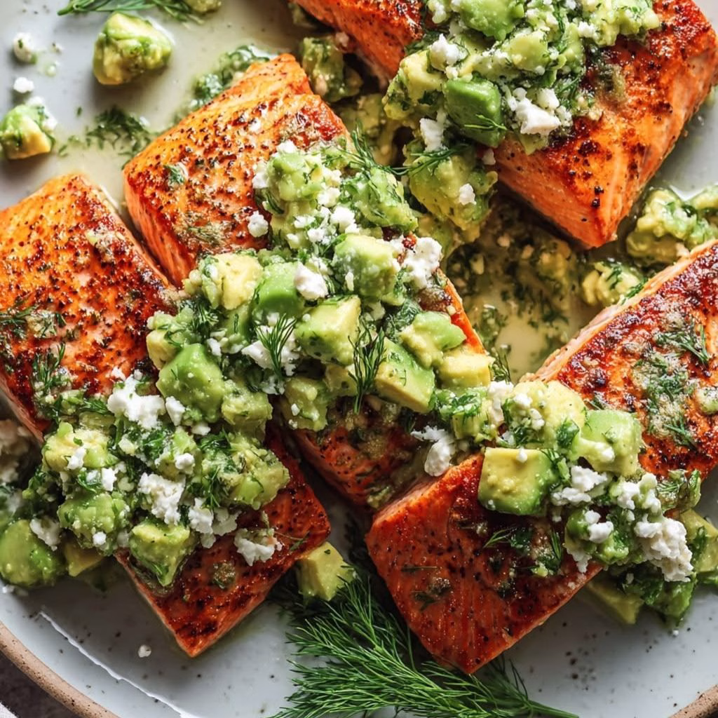 Greek Style Salmon with Avocado Tzatziki Recipe