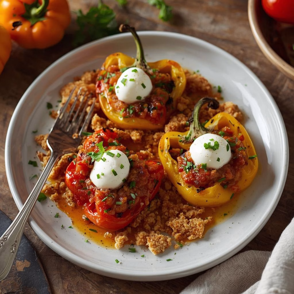 Grilled Marinated Peppers with Burrata and Breadcrumbs Recipe 