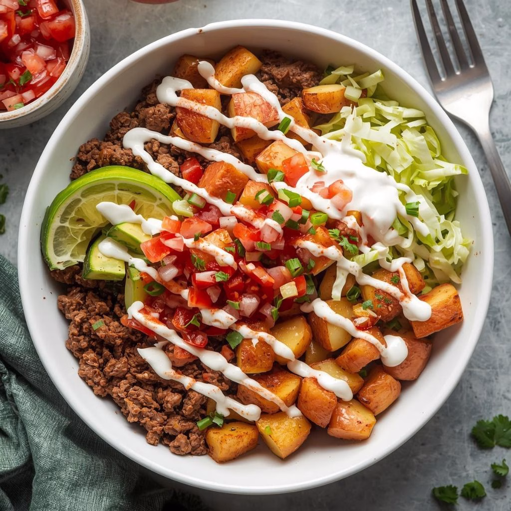 Ground Beef And Potato Taco Bowl Recipe
