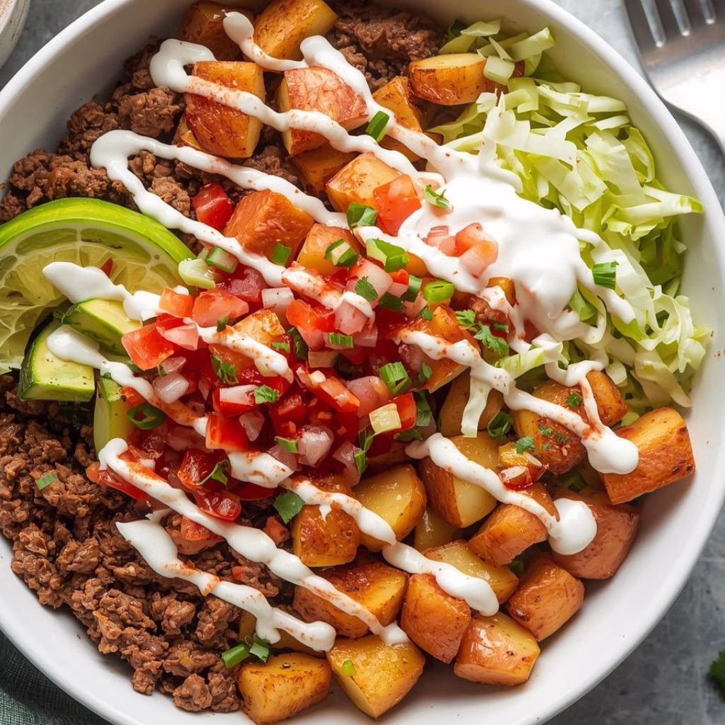 Ground Beef And Potato Taco Bowl Recipe
