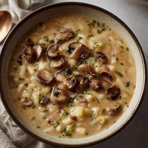 Leek, Mushroom and Rice Creamy Soup Recipe