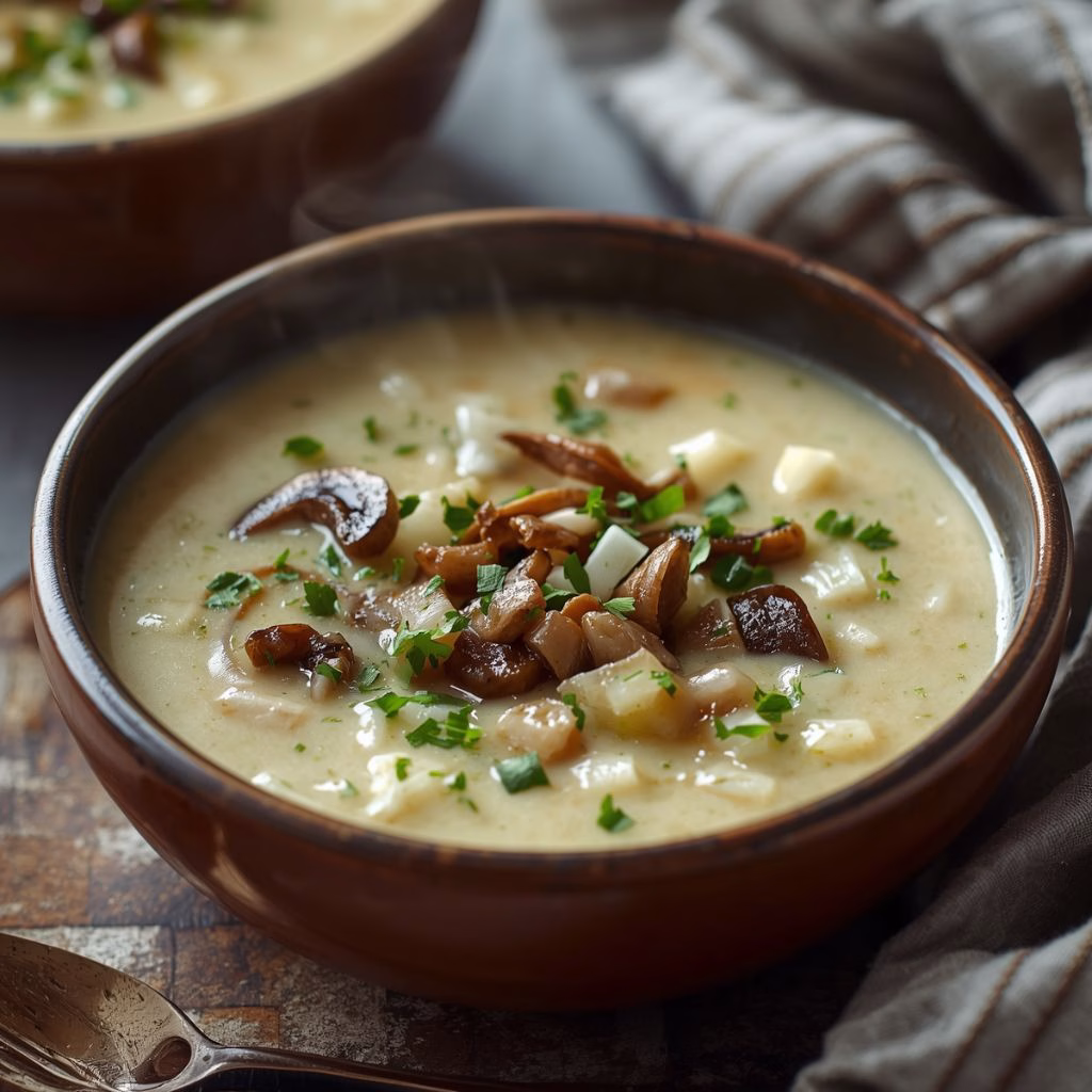 Leek, Mushroom and Rice Creamy Soup Recipe