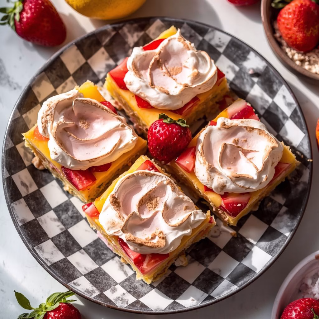 Lemon Pie Bars with Strawberry Meringue Recipe