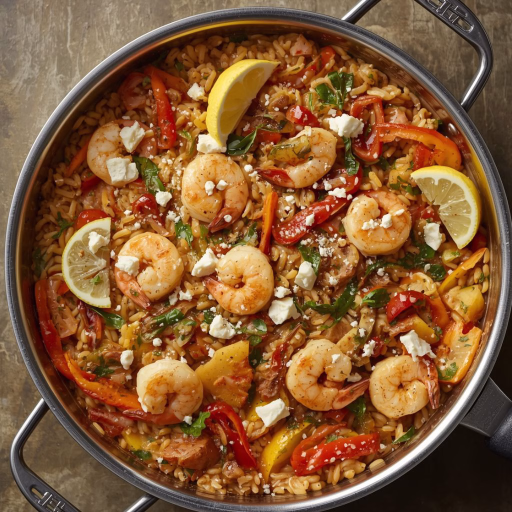 One-Pan Mediterranean Shrimp Orzo Bake Recipe