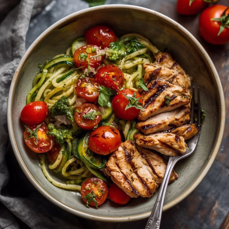 Pesto Zucchini Noodles with Chicken Recipe