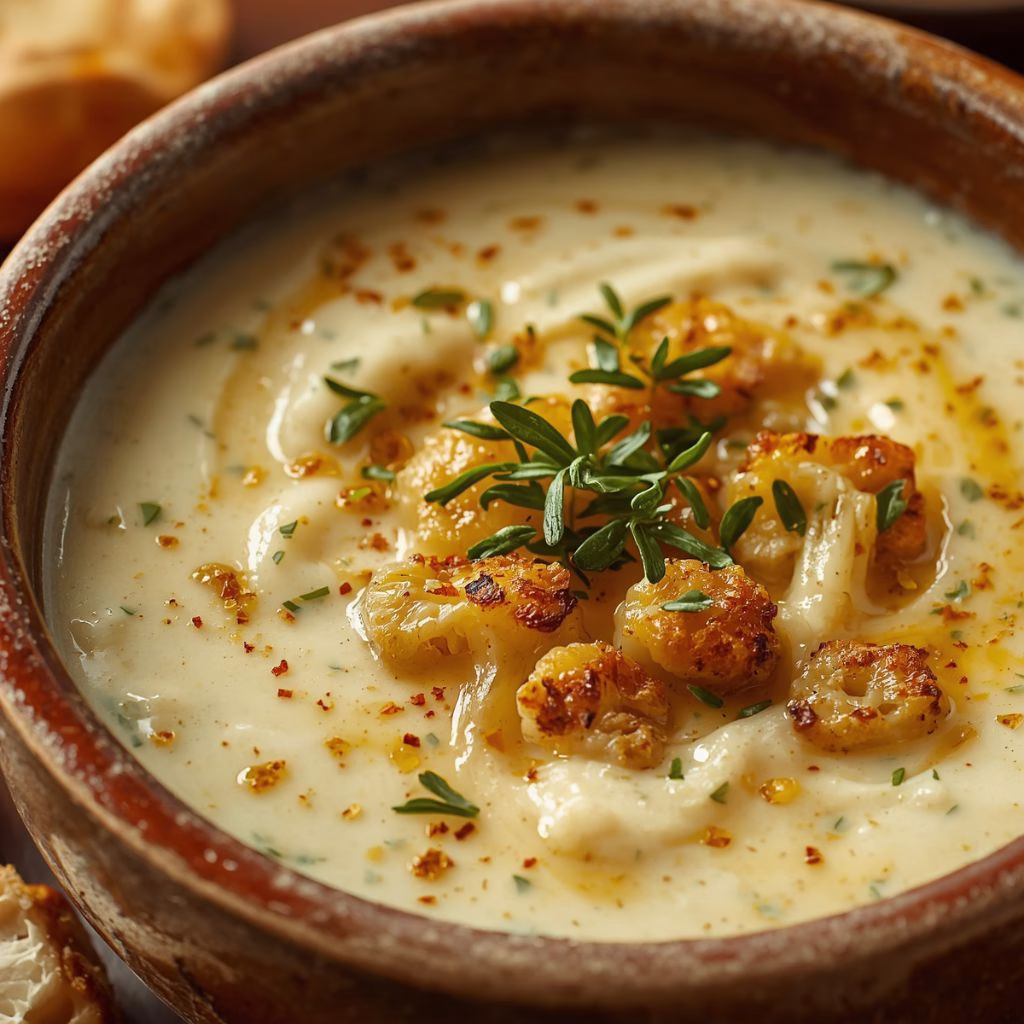 Roasted Cauliflower and Aged White Cheddar Soup Recipe