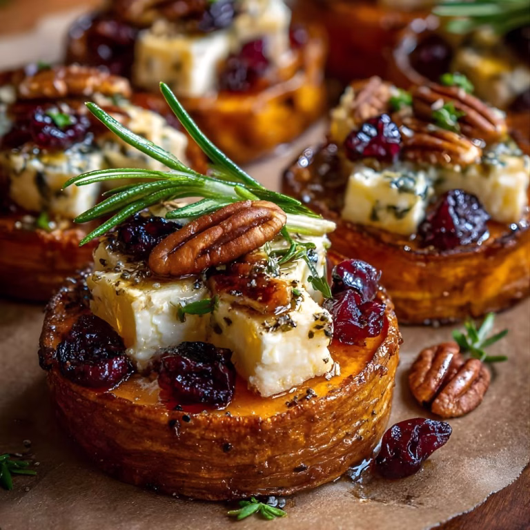 Roasted Sweet Potato Rounds with Brie, Dried Cherries & Toasted Walnuts Recipe