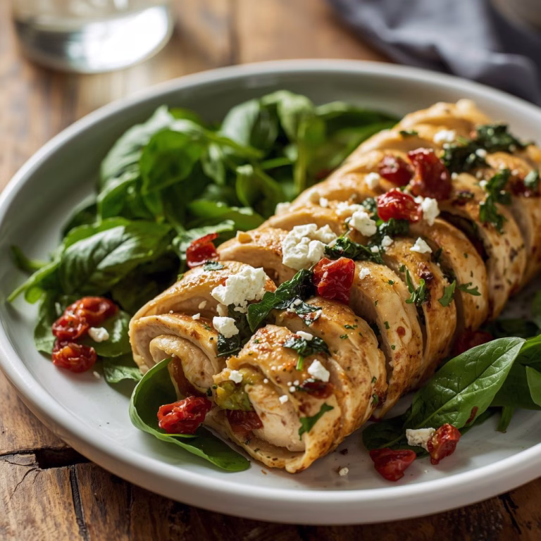 Rolled Up Chicken with Feta, Spinach, and Sun-Dried Tomatoes Recipe
