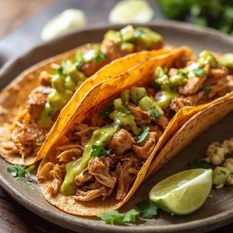 Shredded Chicken Tacos with Creamy Chimichurri Sauce Recipe