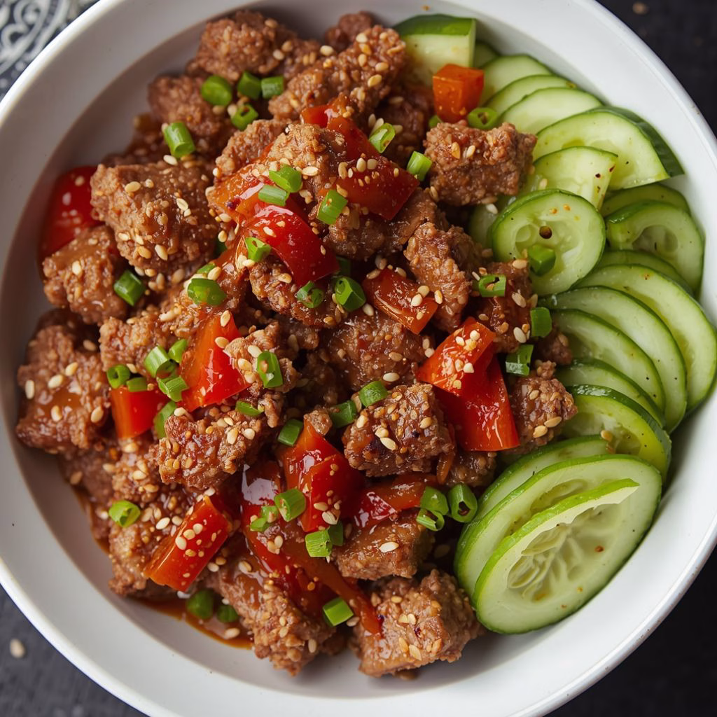 Spicy Korean Ground Beef with Cucumber Salad Recipe